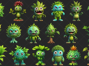 100 Fantasy Tree Monster Characters 2D Game Asset CG Textures