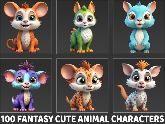 100 Fantasy Cute Animal 2D Game Asset CG Textures .c4d .max .obj .3ds .fbx .stl .blend 