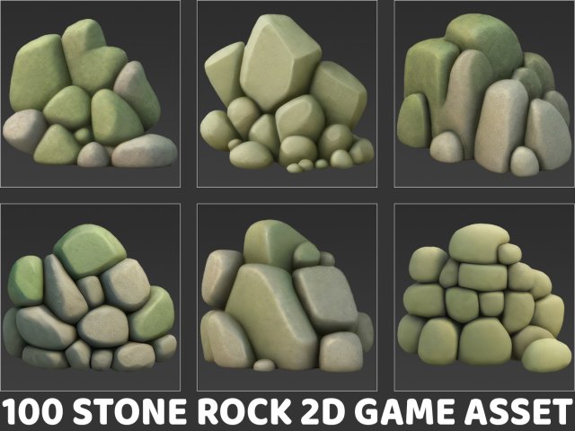 100 Stone Rock 2D Game Asset CG Texturen .c4d .max .obj .3ds .fbx .stl .blend 