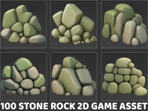 100 个 Stone Rock 2D 游戏资源 CG 纹理