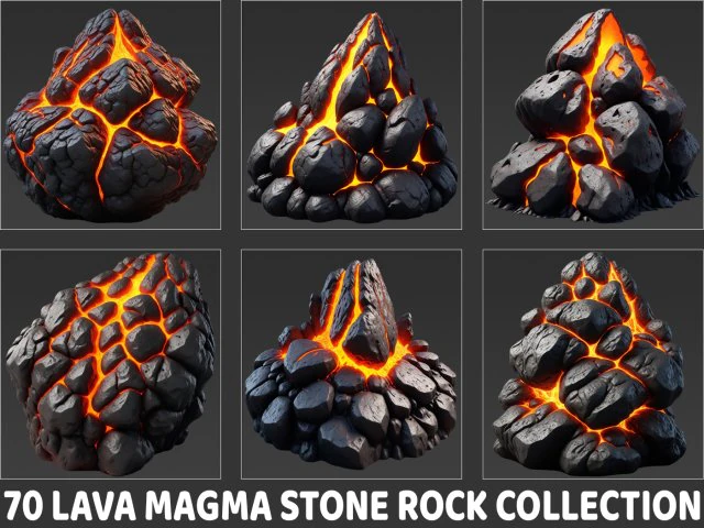 70 Lava Magma Stone Rocks Game Asset CG Textures .c4d .max .obj .3ds .fbx .stl .blend 