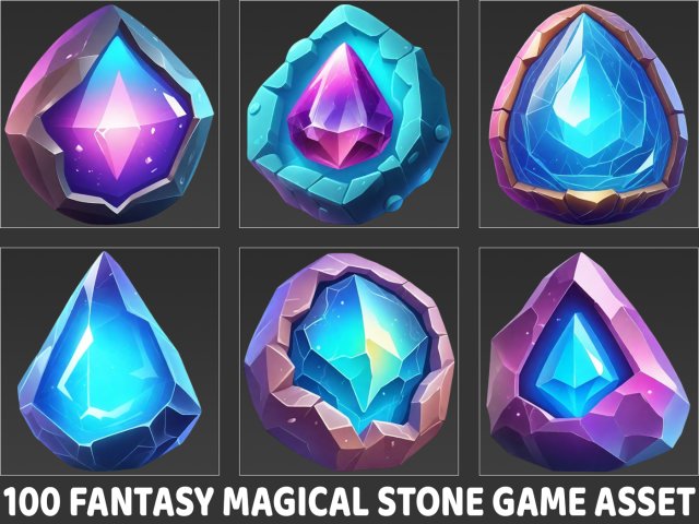 100 Fantasy Magical Gem Stone Rock Game Asset CG Textures .c4d .max .obj .3ds .fbx .stl .blend 