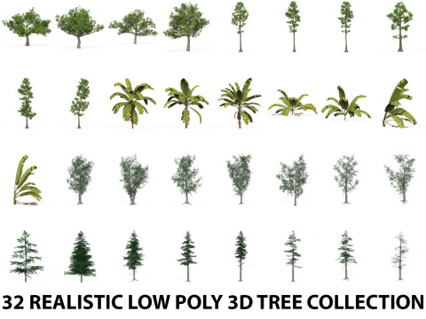 32 Realistische laag poly boomcollectie 3D Model