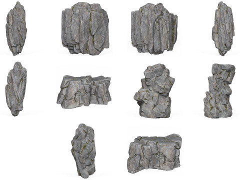 Realistic Low Poly Rock Cliff Collection Model 3D