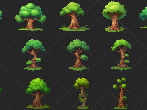 40 Stylized Fantasy Cartoon Tree PNG And Vector EPS CG Textures