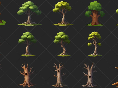 40 Stylized Fantasy Cartoon Tree PNG And Vector EPS CG Textures
