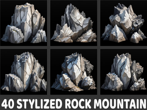 40 Stylized Fantasy Rock Mountain Transparent PNG CG टेक्स्चर्स
