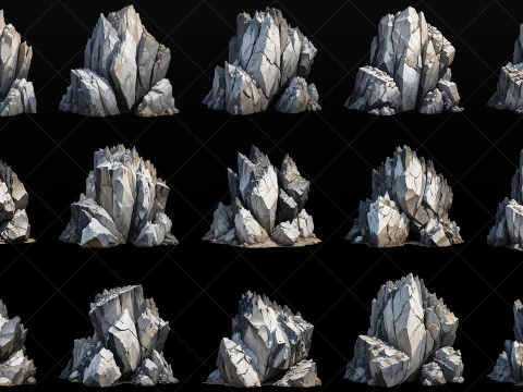 40 Stylized Fantasy Rock Mountain Transparent PNG CG Textures