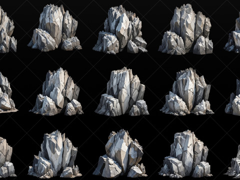 40 Stylized Fantasy Rock Mountain Transparent PNG Texturas CG