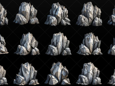 40 Stylized Fantasy Rock Mountain Transparent PNG CG Textures