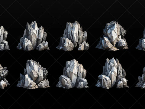 40 Stylized Fantasy Rock Mountain Transparent PNG CG Textures