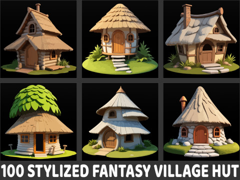 100 Stylized Fantasy Village Hut PNG and EPS Texturas CG