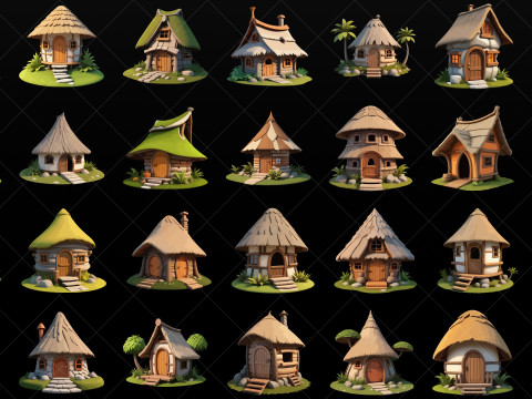 100 Stylized Fantasy Village Hut PNG and EPS Texturas CG