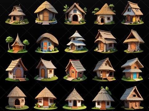 100 Stylized Fantasy Village Hut PNG and EPS Texturas CG