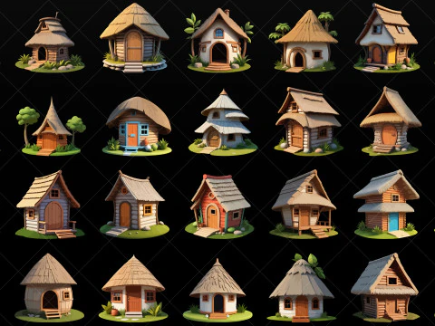 100 Stylized Fantasy Village Hut PNG and EPS CG Textures