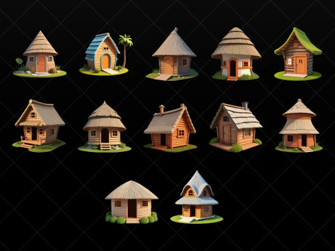 100 Stylized Fantasy Village Hut PNG and EPS CG Textures