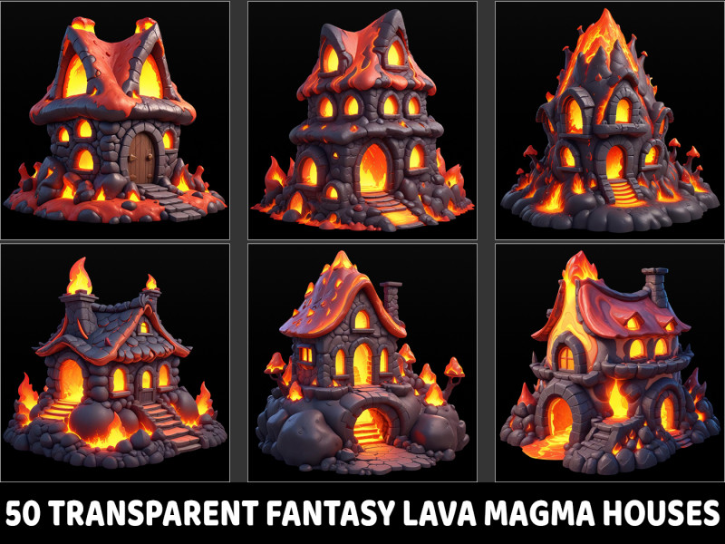 50 Fantasy Lava Magma Fire House Game Asset CG Textures .c4d .max .obj .3ds .fbx .stl .blend 