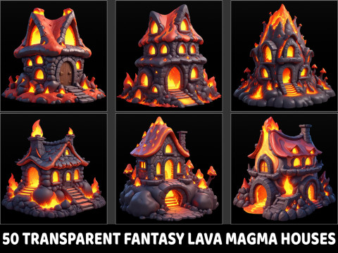 50 Fantasy Lava Magma Fire House Game Asset Texturas CG