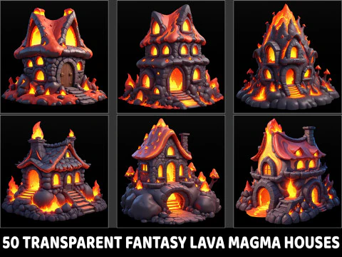 50 element&oacute;w gry Fantasy Lava Magma Fire House CG Tekstury