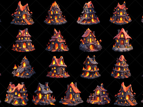 50 Fantasy Lava Magma Fire House Game Asset CG Textures
