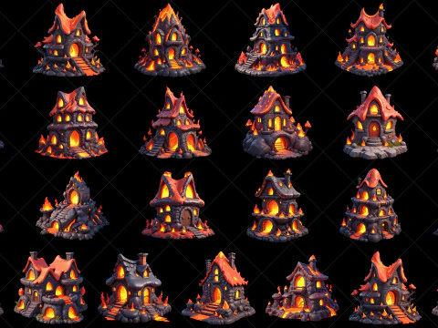 50 Fantasy Lava Magma Fire House Game Asset CG Текстури