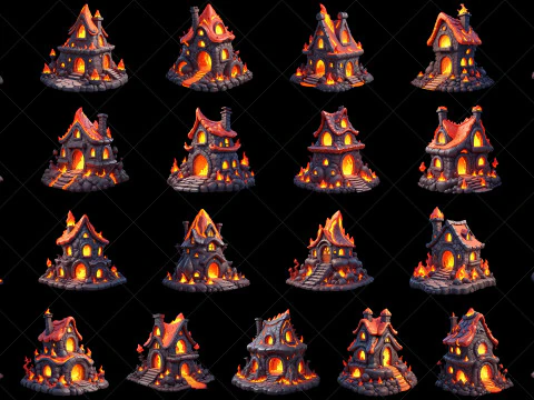 50 Fantasy Lava Magma Fire House Game Asset CG Текстури