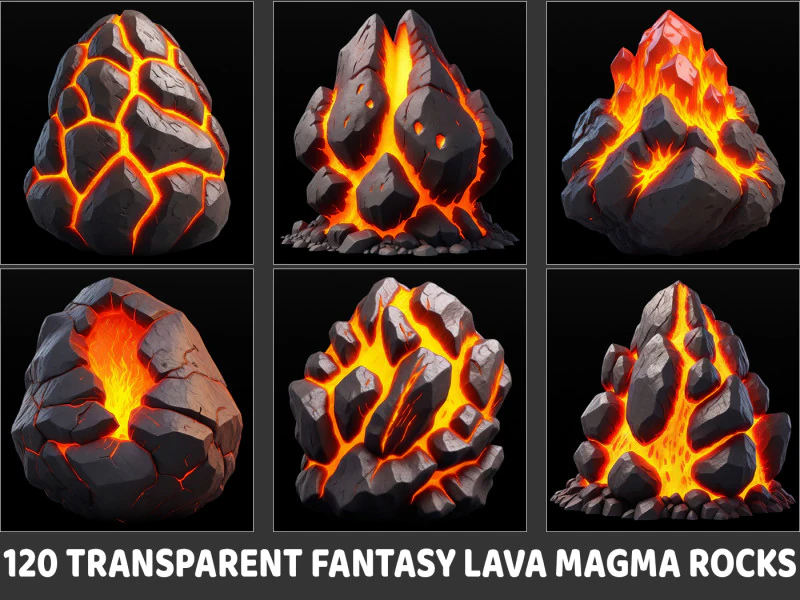 120 Atout de jeu Fantasy Lava Magma Stone Rocks CG Textures .c4d .max .obj .3ds .fbx .stl .blend 