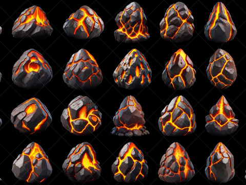120 Fantasy Lava Magma Stone Rocks Game Asset CG 텍스쳐