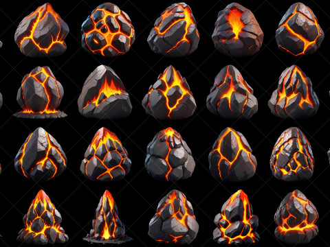 120 Fantasy Lava Magma Stone Rocks Game Asset CG 텍스쳐