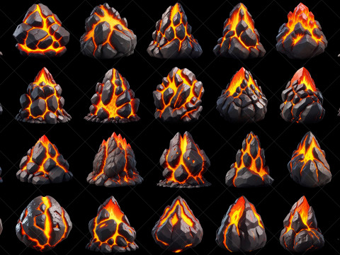 120 Fantasy Lava Magma Stone Rocks Game Asset CG 텍스쳐