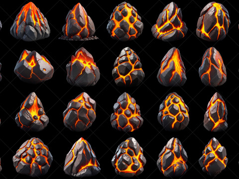 120 Fantasy Lava Magma Stone Rocks Game Asset CG 텍스쳐
