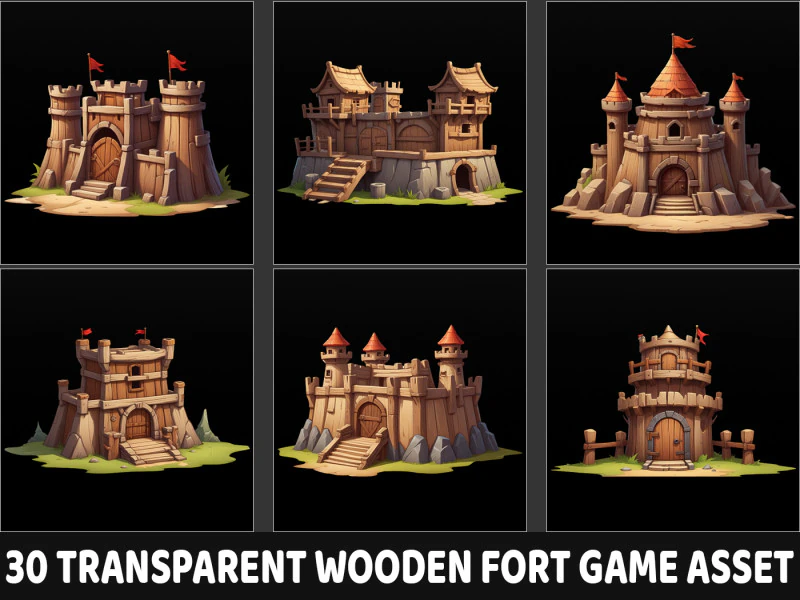 30 Wooden Medieval Fort Game Asset CG Textures .c4d .max .obj .3ds .fbx .stl .blend 