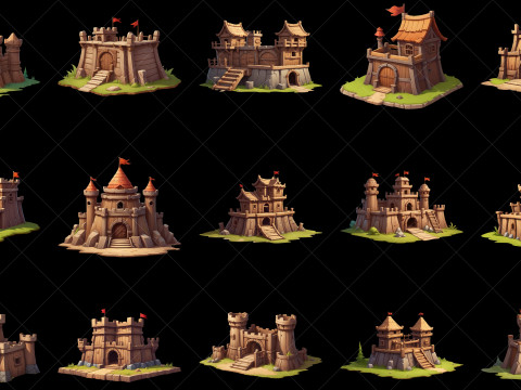 30 Wooden Medieval Fort Game Asset CG Текстури