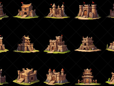 30 Wooden Medieval Fort Game Asset CG Текстури