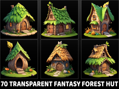 70 Fantasy Forest Hut Game Asset Texturas CG