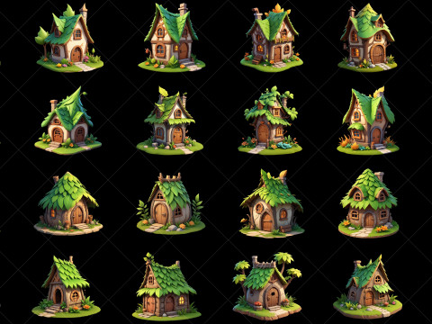 70 Fantasy Forest Hut Game Asset CG Текстури