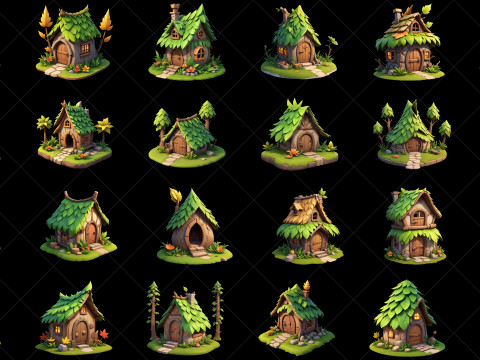 70 Fantasy Forest Hut Game Asset CG Текстури