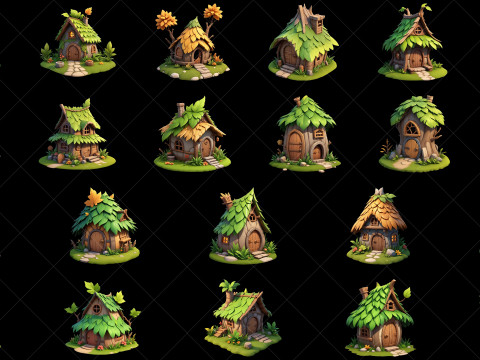 70 Fantasy Forest Hut Game Asset CG Текстури