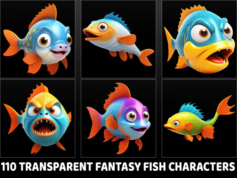 110 Fantasy Fish Characters CG Textures .c4d .max .obj .3ds .fbx .stl .blend 