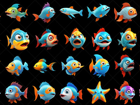 110 Fantasy Fish Characters CG テクスチャ
