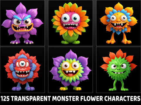 125 Fantasy Monster Flower Characters High Resolution Transparent PNG Files CG Texturen