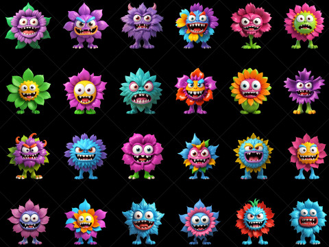 125 Fantasy Monster Flower Characters High Resolution Transparent PNG Files CG Texturen