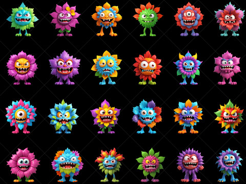 125 Fantasy Monster Flower Characters High Resolution Transparent PNG Files CG Texturen