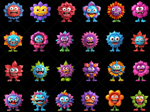 125 Fantasy Monster Flower Characters High Resolution Transparent PNG Files CG Texturen