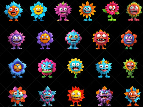 125 Fantasy Monster Flower Characters High Resolution Transparent PNG Files CG Texturen