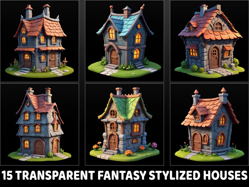 55 Fantasy Stylized Houses CG Textures .c4d .max .obj .3ds .fbx .stl .blend 