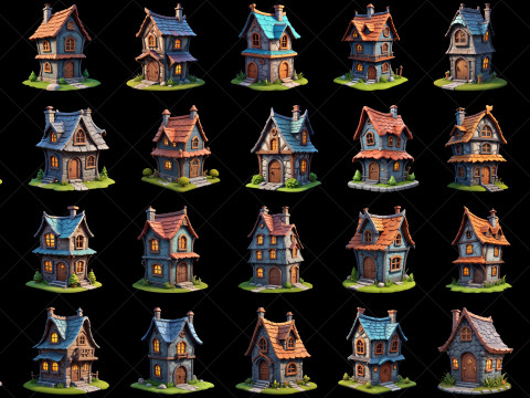 55 Fantasy Stylized Houses CG テクスチャ