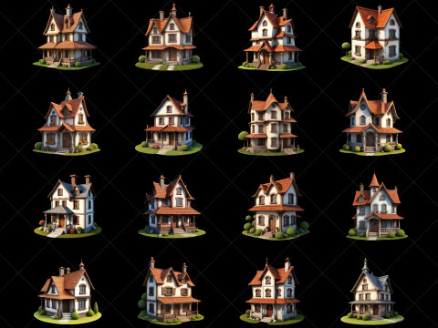 72 ファンタジー ハウス ホーム 2D ゲーム アセット CG テクスチャ