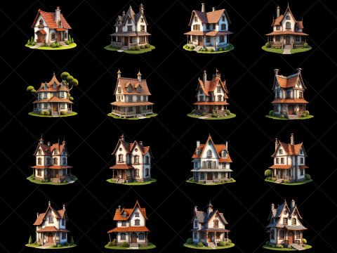 72 Fantasy House Home 2D Game Asset CG 纹理