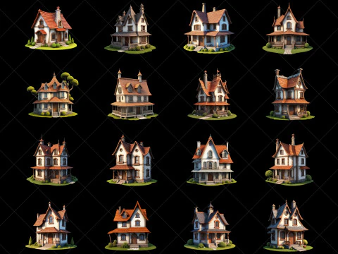 72 ファンタジー ハウス ホーム 2D ゲーム アセット CG テクスチャ